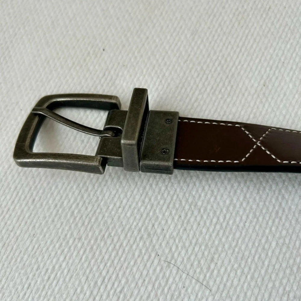 Belt Leather Reversible Black Brown Gray Brass Metal Buckle Kids Boys Unisex